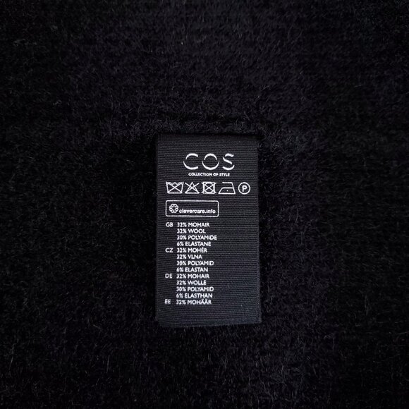 COS Mohair Wool Blend Cardigan Sweater Sz Large Black Open Front Fuzzy Longline - Picture 11 of 14